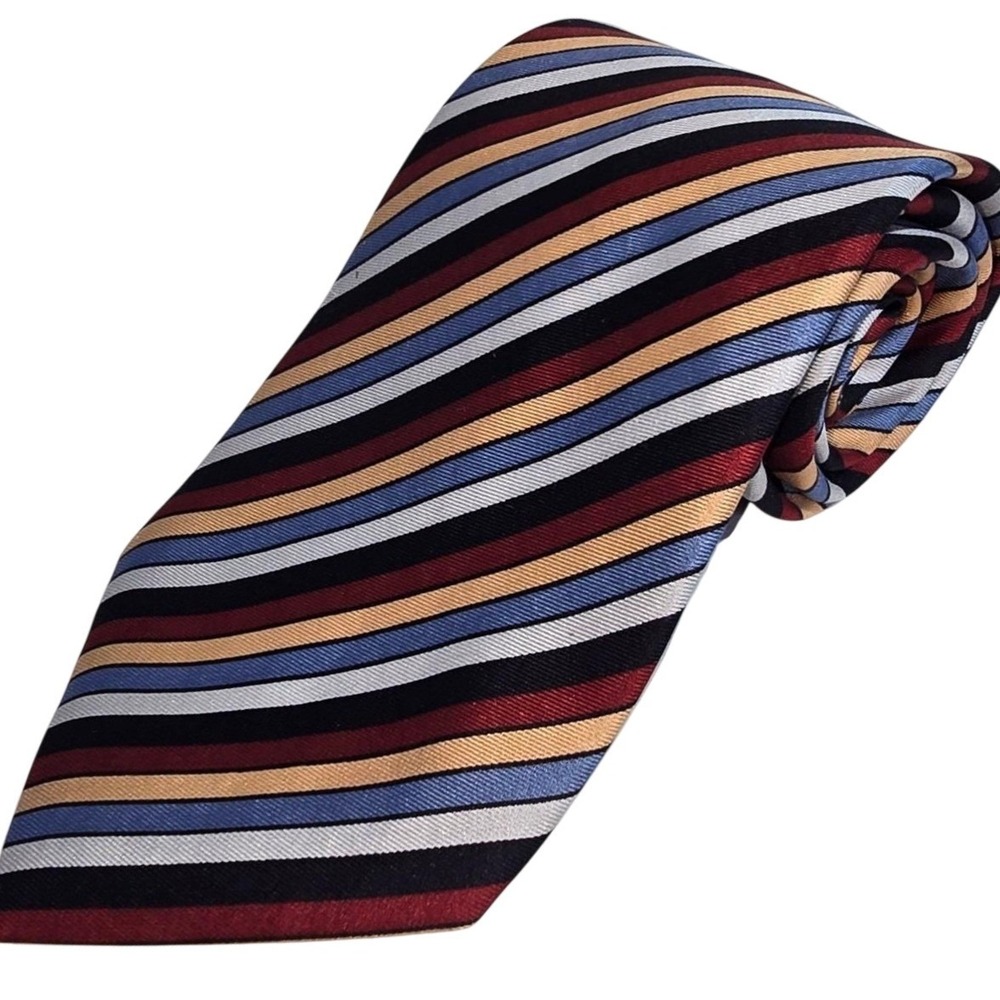 Vtg Michel Cravat J. Riggings 100%‎ Pure Silk Men's Tie Blue Yellow White Brown
